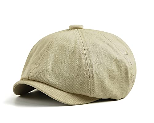 CHENNUO Schirmmütze Gatsby Barett Cap Newsboy Flat Cap 8 Panel Herren Schiebermütze (Beige) von CHENNUO