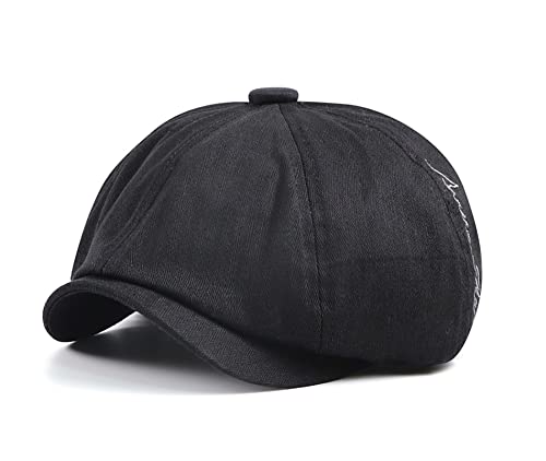 Schirmmütze Gatsby Barett Cap Newsboy Flat Cap 8 Panel Herren Schiebermütze (Schwarz) von CHENNUO