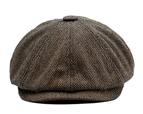 CHENNUO Schirmmützen Herren Winter Mütze Fischgrätmuster Newsboy Flatcap Schiebermütze (60cm, Dunkelbraun) von CHENNUO