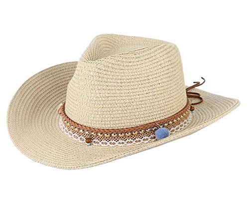 Sonnenhut Damen Strohhut Faltbar Sommer Hut Breite krempe Strandhut Cowboyhut (Beige) von CHENNUO