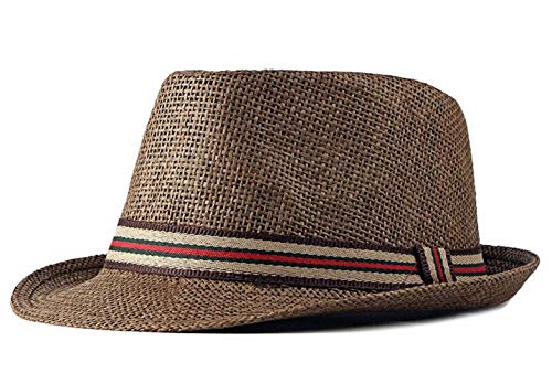 CHENNUO Strohhut Panamahüte Herren Damen Fedora Sommerhut Wide Rand Strandhut Sonnenhut (Braun) von CHENNUO