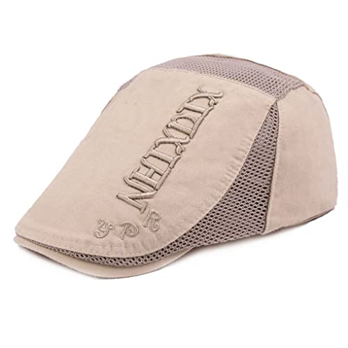 CHENNUO Verstellbar Schiebermütze Sommer Herren Flatcap Beret Baumwolle Kappe Schirmmütze (Khaki) von CHENNUO