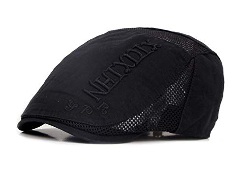 CHENNUO Verstellbar Schiebermütze Sommer Herren Flatcap Beret Baumwolle Kappe Schirmmütze (Schwarz) von CHENNUO