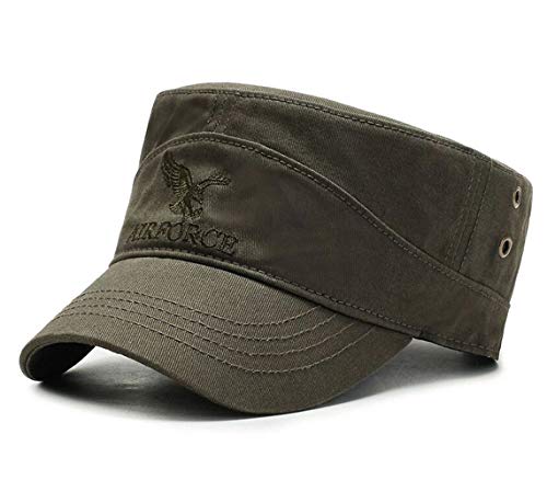 CHENNUO Vintage Stickerei Military Cap Herren Army Kappe Verstellbar Flat Top Baseballmütze (Armee grün) von CHENNUO