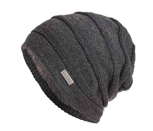 CHENNUO Warme Feinstrick Beanie Mütze Herren Slouch Beanie Fleece Innenfutter Wintermütze (Grau) von CHENNUO