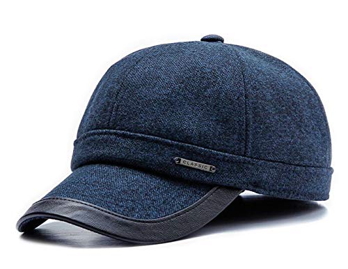 CHENNUO Winter Herren Wärmer Tweed Baseball Kappe mit Ohrenklappen Mütze（4 Farben, 56-60 cm） (Blau) von CHENNUO