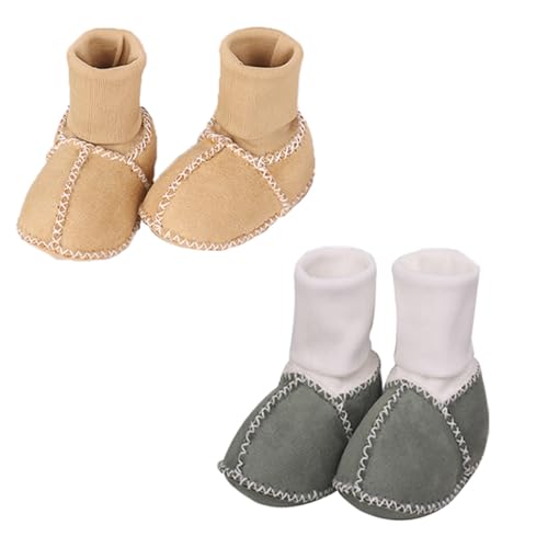 CHENRI 2Paare Warm Fur Baby Sock Shoes, Unisex Krabbelschuhe Baby, Plüsch Winterschuhe Fleece Booties, Warm Schneestiefel, Gefütterte Winterstiefel für Mädchen Jungen (B, M) von CHENRI