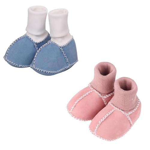 CHENRI 2Paare Warm Fur Baby Sock Shoes, Unisex Krabbelschuhe Baby, Plüsch Winterschuhe Fleece Booties, Warm Schneestiefel, Gefütterte Winterstiefel für Mädchen Jungen (C, M) von CHENRI