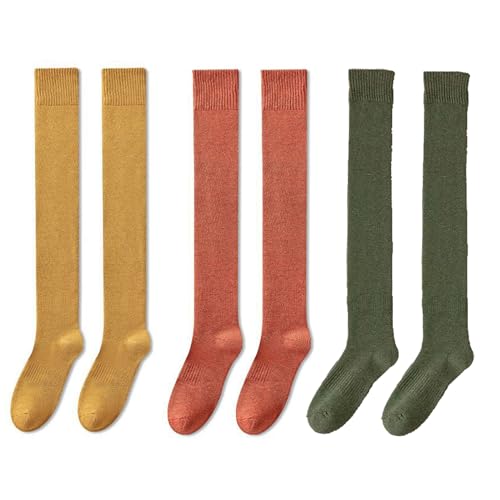 CHENRI 3 Paar Dicke und warme Überkniestrümpfe, Flauschige Kniestrümpfe Overknee Strümpfe, Damen Oberschenkel Lange Socken, Beinwärmer Schenkel Socken, Thigh High Socks für Frauen und Mädchen (B) von CHENRI