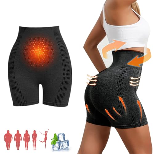 Baicloud Micro-Vibration Massage Module Ice Silk lon Fiber Repair Shaping Shorts, Baicloud Ionic Shapewear, Bauchweg Unterhose Damen Tanga Shapewear für Damen (Schwarz, XL) von CHENRI