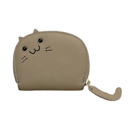 CHENRI Cat Multi Card Holder, Katze Multi Kartenhalter, Kreditkartenetui mit RFID Schutz, Süße Kartenetui Leder, Reißverschluss Kartenhalter Geldbörse, Akkordeon Kartenetui für Damen Mädchen (Grau) von CHENRI