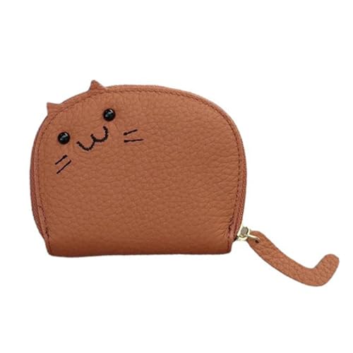 CHENRI Cat Multi Card Holder, Katze Multi Kartenhalter, Kreditkartenetui mit RFID Schutz, Süße Kartenetui Leder, Reißverschluss Kartenhalter Geldbörse, Akkordeon Kartenetui für Damen Mädchen (Braun) von CHENRI