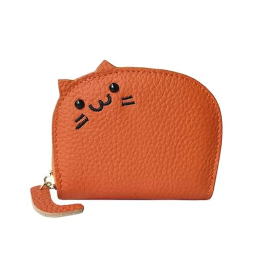 CHENRI Cat Multi Card Holder, Katze Multi Kartenhalter, Kreditkartenetui mit RFID Schutz, Süße Kartenetui Leder, Reißverschluss Kartenhalter Geldbörse, Akkordeon Kartenetui für Damen Mädchen (Orange) von CHENRI