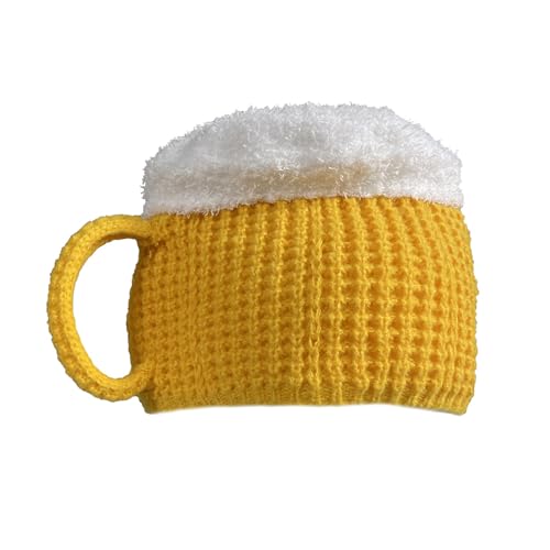 CHENRI Funny 3D Beer Mug Knitted Glove Gift - Hand Knit 3D Beer Mug Socks, Bierkrug Socken, Lustige Bier Mütze mit Henkel, Gestrickte 3D Biergriff Handschuhe, Warme Socken für Herren Damen (1, Mütze) von CHENRI