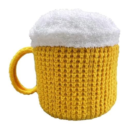 CHENRI Lustiges 3D-Bierkrug-Strickhandschuh-Geschenk, Kreative Bierkrug Socken, Bier Mütze mit Henkel, Gestrickte 3D Biergriff Handschuhe, Warme Socken für Herren Damen (1, Mütze) von CHENRI