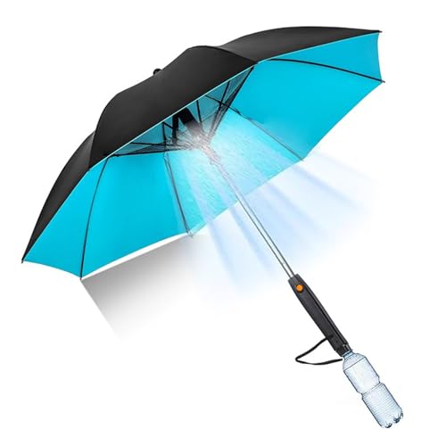 CHENRI Misting Umbrella with Fan, Sonnenschirm mit Ventilator und Nebel, kühlende Sonnenschirm, Schirm mit Ventilator und Wasser Spray, Windfester Regenschirm für Outdoor, Strand, Reisen (Blau) von CHENRI