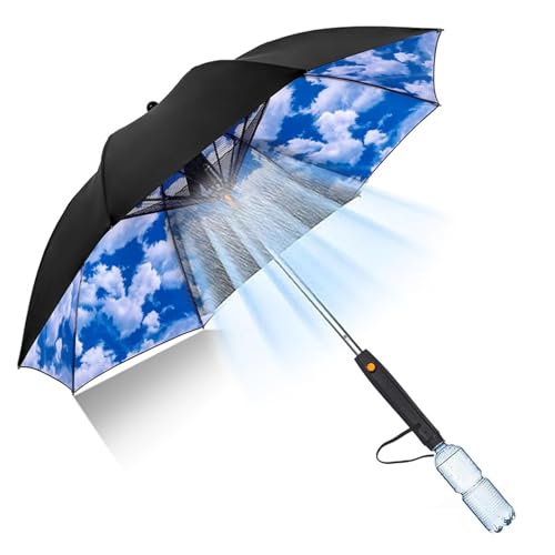 CHENRI Misting Umbrella with Fan, Sonnenschirm mit Ventilator und Nebel, kühlende Sonnenschirm, Schirm mit Ventilator und Wasser Spray, Windfester Regenschirm für Outdoor, Strand, Reisen (Bunt) von CHENRI