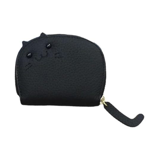 Cat Multi Card Holder, Katze Multi Kartenhalter, Kreditkartenetui mit RFID Schutz, Süße Kartenetui Leder, Reißverschluss Kartenhalter Geldbörse, Akkordeon Kartenetui für Damen Mädchen (Schwarz) von CHENRI