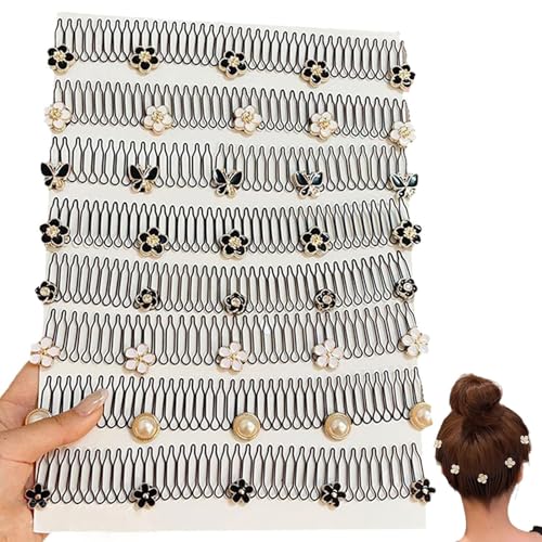 Universal Hair Comb Easy Bangs & Updos, Dehnbare unsichtbare Haarspangen, U-förmiger Haar-Fixierkamm, Blumen Haarclips, verstellbare Haarspangen Haarschmuck für Damen und Mädchen (8PCS) von CHENRI