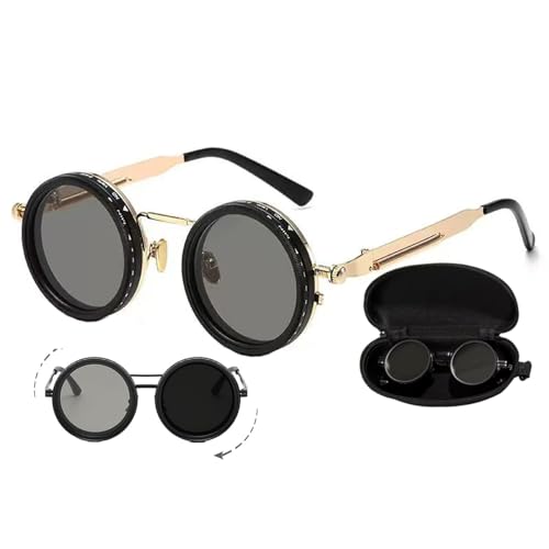Verstellbare Getönte Runde Polarisierte Gläser Retro-Sonnenbrille, 1-9 Gang verstellbare Sonnenbrille mit ND-Filter, Polarisierte Sonnenbrille mit verstellbarer Tönung für Herren Damen (Gold) von CHENRI
