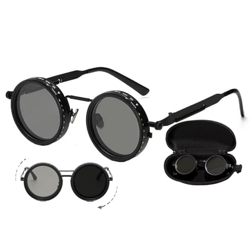 Verstellbare Getönte Runde Polarisierte Gläser Retro-Sonnenbrille, 1-9 Gang verstellbare Sonnenbrille mit ND-Filter, Polarisierte Sonnenbrille mit verstellbarer Tönung für Herren Damen (Schwarz) von CHENRI