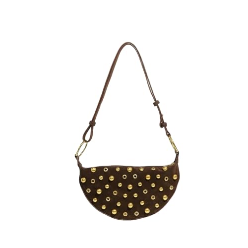 CHENSHI Schultertasche Damen Stätte Umhängetasche Nieten Crescent Bag Frauen Metall -unterarm -tasche Retro Rivet Polka Dot -umhängetaschen-braun von CHENSHI