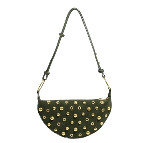 CHENSHI Schultertasche Damen Stätte Umhängetasche Nieten Crescent Bag Frauen Metall -unterarm -tasche Retro Rivet Polka Dot -umhängetaschen-olivengrün von CHENSHI