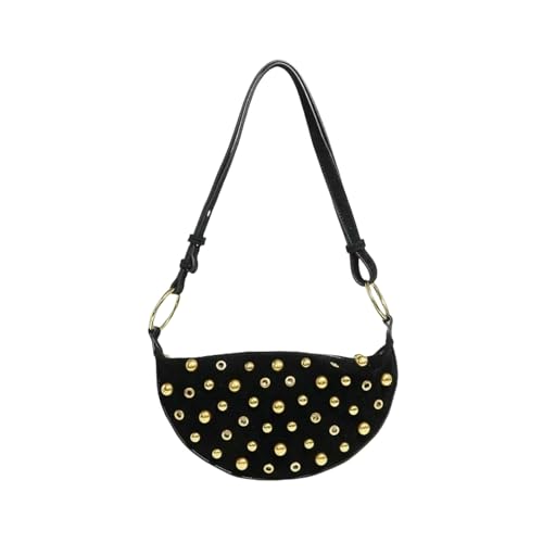 CHENSHI Schultertasche Damen Stätte Umhängetasche Nieten Crescent Bag Frauen Metall -unterarm -tasche Retro Rivet Polka Dot -umhängetaschen-schwarz von CHENSHI