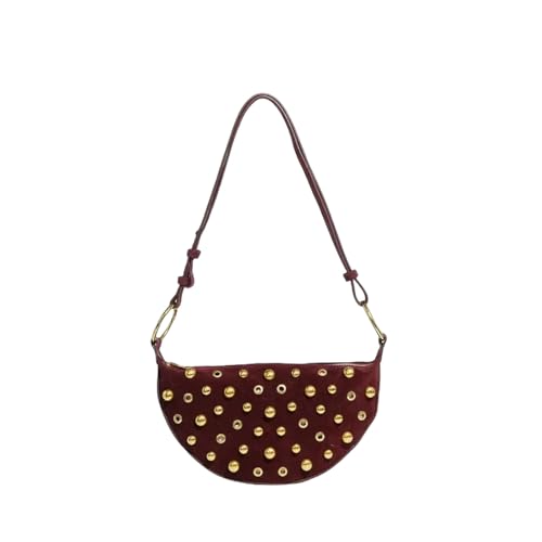 CHENSHI Schultertasche Damen Stätte Umhängetasche Nieten Crescent Bag Frauen Metall -unterarm -tasche Retro Rivet Polka Dot -umhängetaschen-wächer von CHENSHI