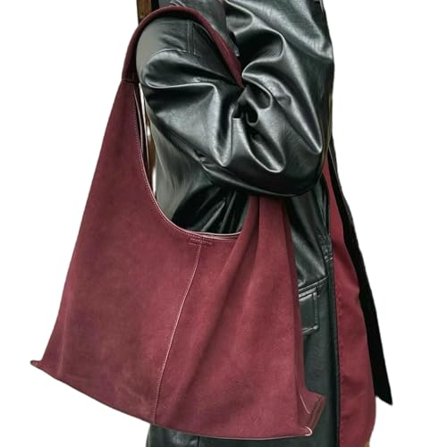CHENSHI Schultertasche Damen Wildleder -unterarm -einkaufstasche Nische Große Kapazität Slack Crossbody Bag Handtasche Umhängetasche-angora Rot-42-12-27cm von CHENSHI