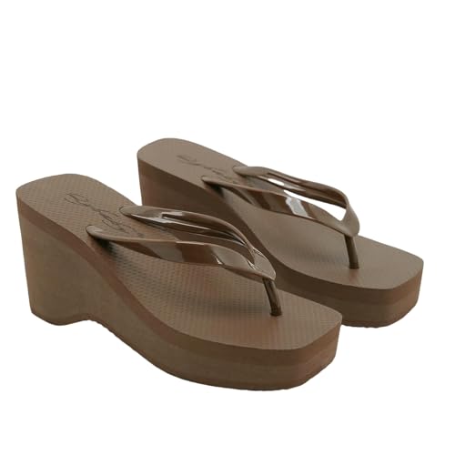 CHENSHI Sommer Hausschuhe Women Chunky Flip Flops Summer Square Toe Slides Beach Outdoor Slipper Tanga Eva 8 Cm High Heel Plattform Für Damen-brown 8cm Ferse-40 von CHENSHI