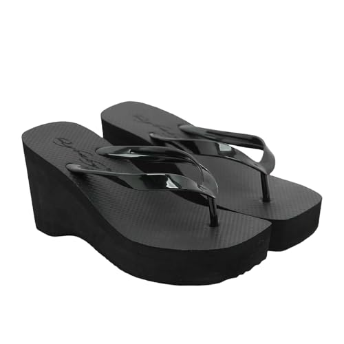 CHENSHI Sommer Hausschuhe Women Chunky Flip Flops Summer Square Toe Slides Beach Outdoor Slipper Tanga Eva 8 Cm High Heel Plattform Für Damen-schwarz 8cm Ferse-39 von CHENSHI