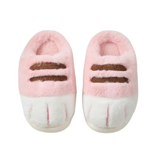 CHENSHI hausschuhe damen Home Slipper Frauen Winter Warme Katzenpfoten Klaue Fell Innen Faul Weibliche Thermische Pelzige Hausschuh Lustiger Flat Flip Flop-2 Pink-42-43 von CHENSHI