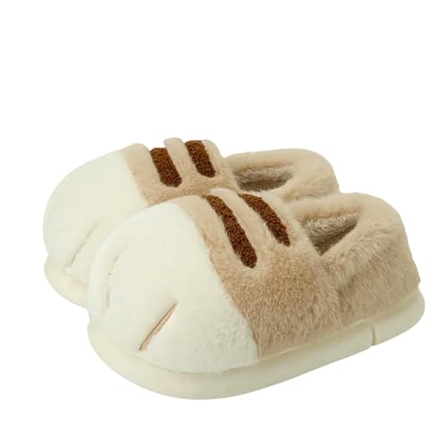 CHENSHI hausschuhe damen Home Slipper Frauen Winter Warme Katzenpfoten Klaue Fell Innen Faul Weibliche Thermische Pelzige Hausschuh Lustiger Flat Flip Flop-flacher Khaki-40-41 von CHENSHI