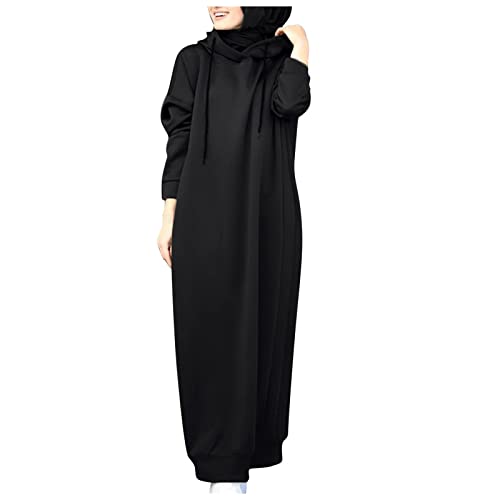 CHENSIYU Abaya Muslim Damen Einfarbig Flowy Robe Langarm Ramadan Roben Winterkleid Damen Elegant Jilbab Kleid Islamische Gebetskleidung Kleider Ohne Hijab Muslimische Mantel für Frauen von CHENSIYU