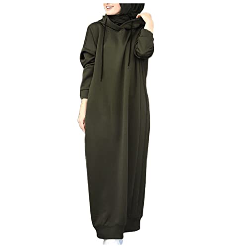 CHENSIYU Abaya Muslim Damen Einfarbig Flowy Robe Langarm Ramadan Roben Winterkleid Damen Elegant Jilbab Kleid Islamische Gebetskleidung Kleider Ohne Hijab Muslimische Mantel für Frauen von CHENSIYU