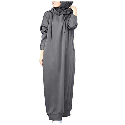 CHENSIYU Abaya Muslim Damen Einfarbig Flowy Robe Langarm Ramadan Roben Winterkleid Damen Elegant Jilbab Kleid Islamische Gebetskleidung Kleider Ohne Hijab Muslimische Mantel für Frauen von CHENSIYU