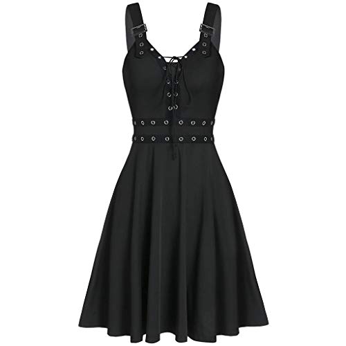 CHENSIYU Damen Kleider Knielang V Ausschnitt Ärmellos Partykleid Lässig Cocktailkleid Tunika Sommerkleid Sexy Gothic Kleidung Elegant Kleid Frauen Sommer Abendkleid von CHENSIYU