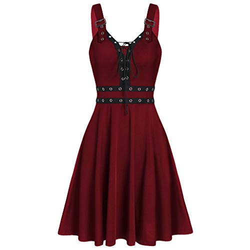 CHENSIYU Damen Kleider Knielang V Ausschnitt Ärmellos Partykleid Lässig Cocktailkleid Tunika Sommerkleid Sexy Gothic Kleidung Elegant Kleid Frauen Sommer Abendkleid von CHENSIYU