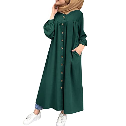 CHENSIYU Muslim Kaftan Damen, Muslimische Abaya Lässig Maxikleider Jilbab Kleid Elegant Flowy Abendkleid Islamische Kleidung Oversize Ramadan Robe Gebetskleidung für Frauen von CHENSIYU