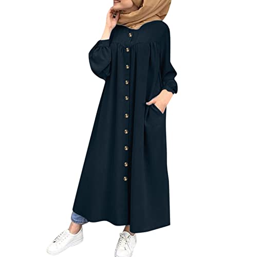 CHENSIYU Muslim Kaftan Damen, Muslimische Abaya Lässig Maxikleider Jilbab Kleid Elegant Flowy Abendkleid Islamische Kleidung Oversize Ramadan Robe Gebetskleidung für Frauen von CHENSIYU