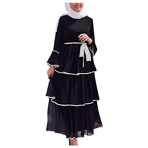 CHENSIYU Muslim Kleider Damen, Chiffon Maxikleider Islamische Kleidung Jilbab Kleid Oversize Ramadan Robe Elegant Rüschen Abendkleid Gebetskleidung für Frauen Muslimische Abaya von CHENSIYU