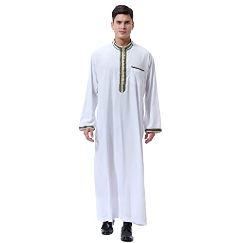 CHENSIYU Muslim Robe Herren Langarm Hijab Abaya Mantel Herren Lang Jilbab Wintermantel Islamische Gebetskleidung Einfarbig Ramadan Roben Muslimische Kleidung für Männer von CHENSIYU