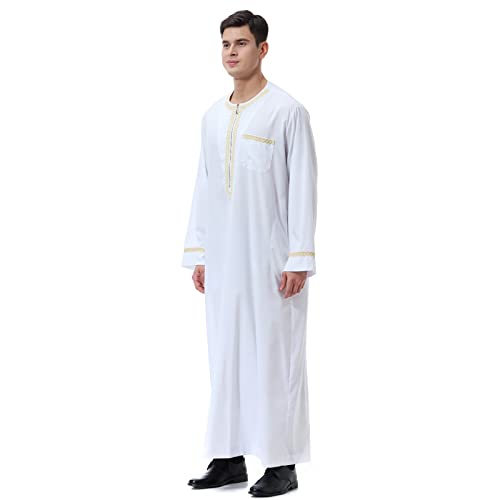CHENSIYU Muslimische Robe Herren Einfarbig Flowy Stickerei Abaya Langarm Ramadan Roben Mantel Herren Lang Islamische Gebetskleidung Jilbab Wintermantel Muslim Kleidung für Männer von CHENSIYU