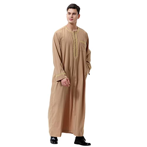 CHENSIYU Muslimische Robe Herren Einfarbig Flowy Stickerei Abaya Langarm Ramadan Roben Mantel Herren Lang Islamische Gebetskleidung Jilbab Wintermantel Muslim Kleidung für Männer von CHENSIYU