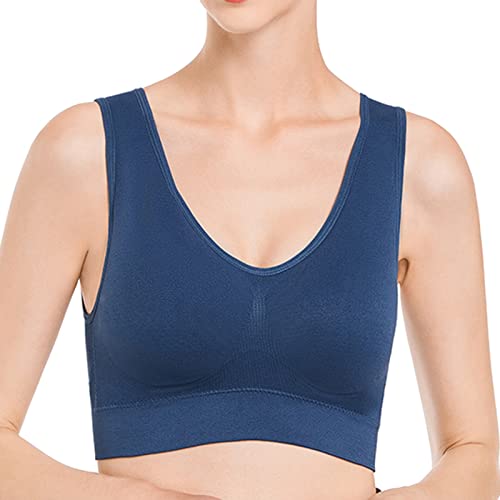 CHENSIYU Sport BH Damen Yoga Bra mit Gepolstert Nahtlose Ohne Bügel und gibt Halt Atmungsaktiv Riemchendesign und mittelstarkem für Fitness Lauf Joggen (Y-2-Dark Blue, M) von CHENSIYU