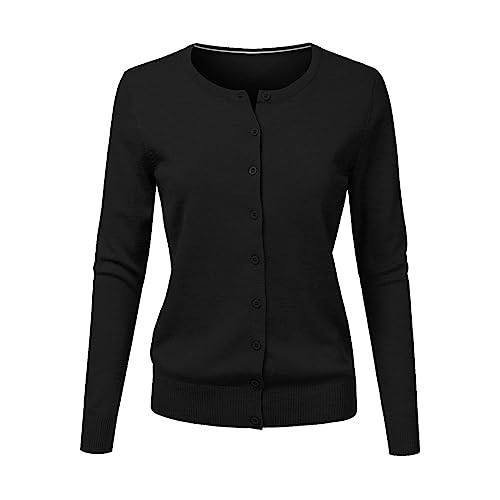 CHENSIYU Strickjacke Damen Cardigan Elegant Einfarbig Kurz Strickmantel Pullover Herbst Winter Strickpullover Jacke mit Knopf (Black, L) von CHENSIYU