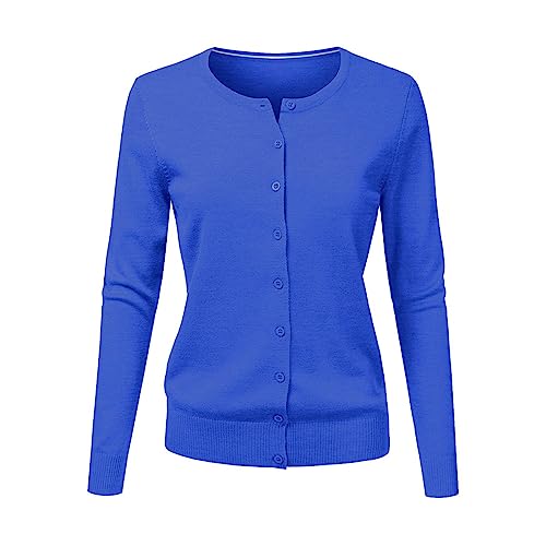 CHENSIYU Strickjacke Damen Cardigan Elegant Einfarbig Kurz Strickmantel Pullover Herbst Winter Strickpullover Jacke mit Knopf (Blue, L) von CHENSIYU