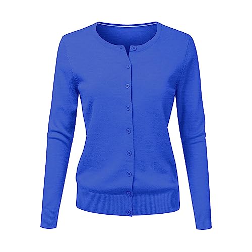 CHENSIYU Strickjacke Damen Cardigan Elegant Einfarbig Kurz Strickmantel Pullover Herbst Winter Strickpullover Jacke mit Knopf (Blue, XXXL) von CHENSIYU