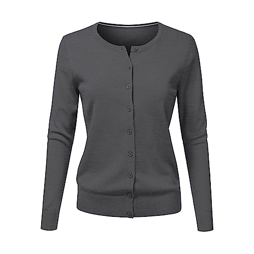 CHENSIYU Strickjacke Damen Cardigan Elegant Einfarbig Kurz Strickmantel Pullover Herbst Winter Strickpullover Jacke mit Knopf (Dark Gray, M) von CHENSIYU